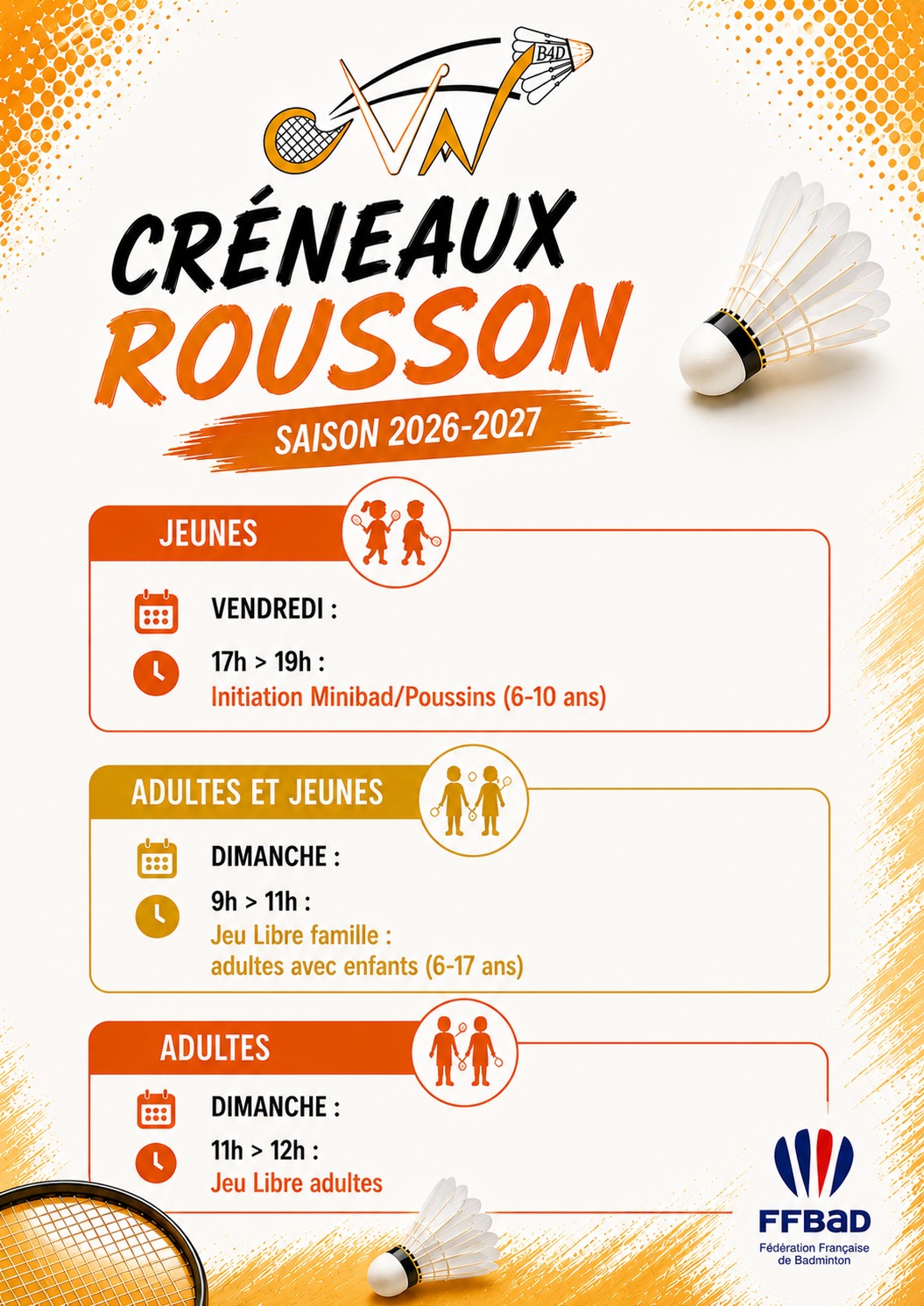 Créneaux Rousson - Saison 2026-2027